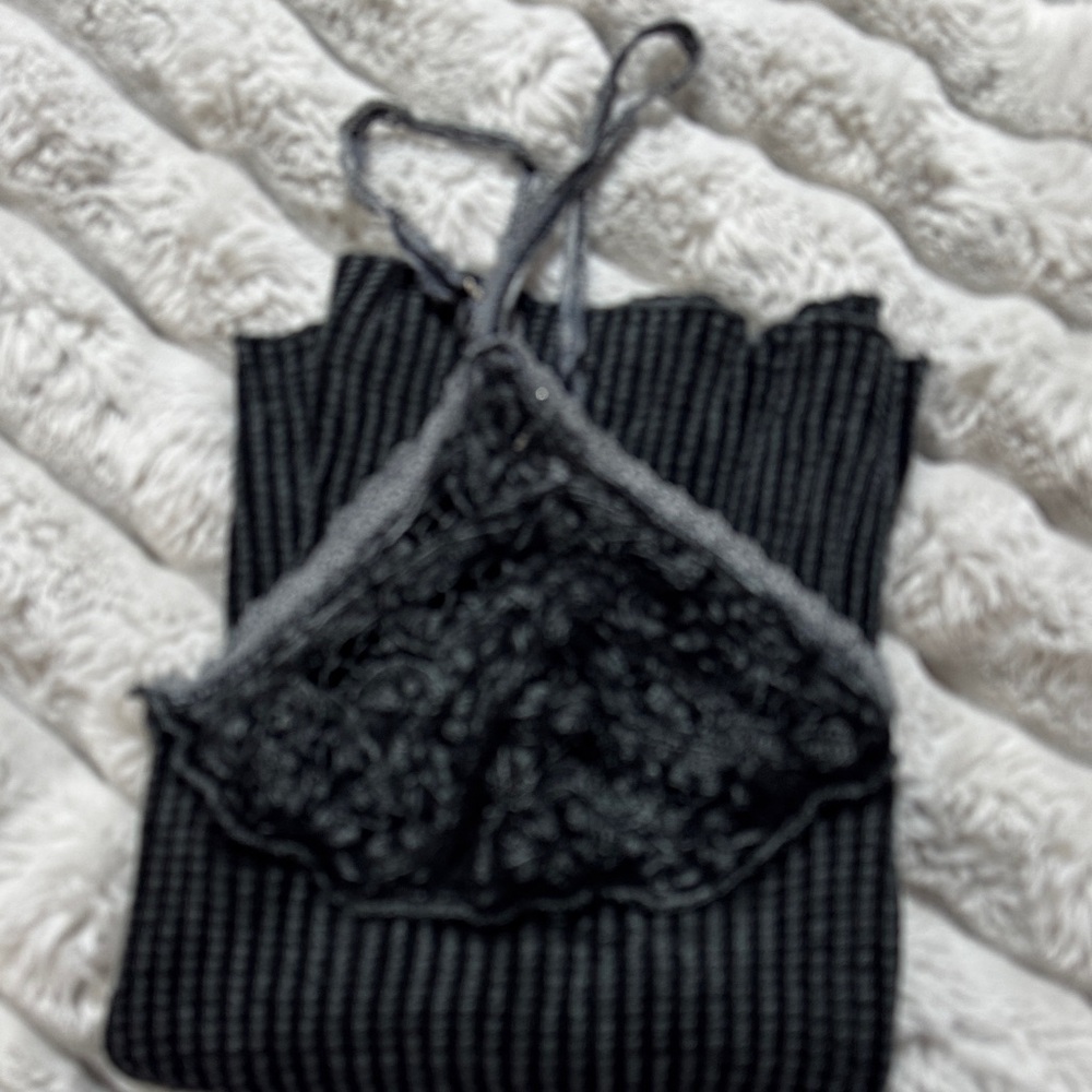 Free People Black Lace-Trim Ribbed Tank - Picture 3 of 4